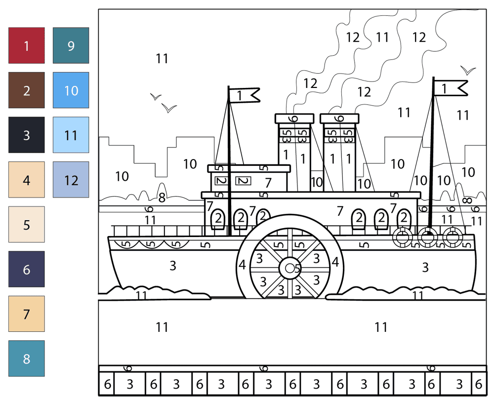 Steamboat 2 Color By Number Coloring Page Md Coloring Page — Free Printable — free printable coloring page